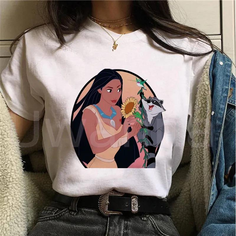 Disney Prinses T-shirt Bedrukt Pocahontas en Meeko T-shirt Grafische Tops Dames Esthetisch T-shirt Dames T-shirts Harajuku voor Dames M white