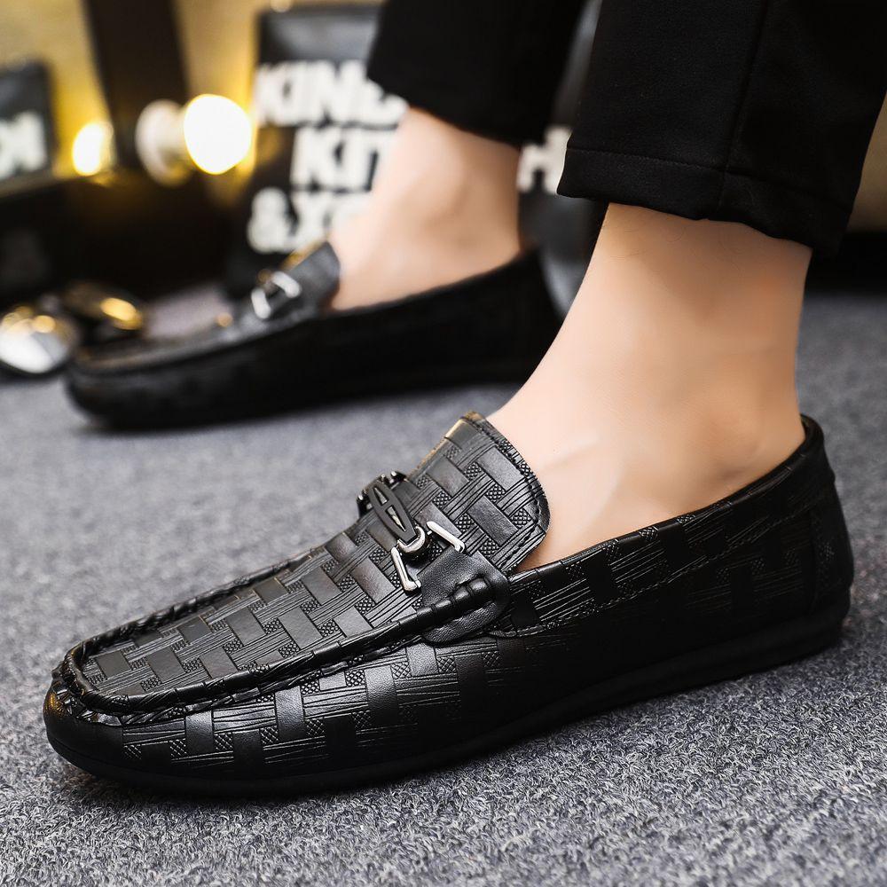 Black Breathable Round Toe Flat Leather Shoes for Men Luxury Sale High Quality Fashion Summer Common Elegant Man Casual Shoe