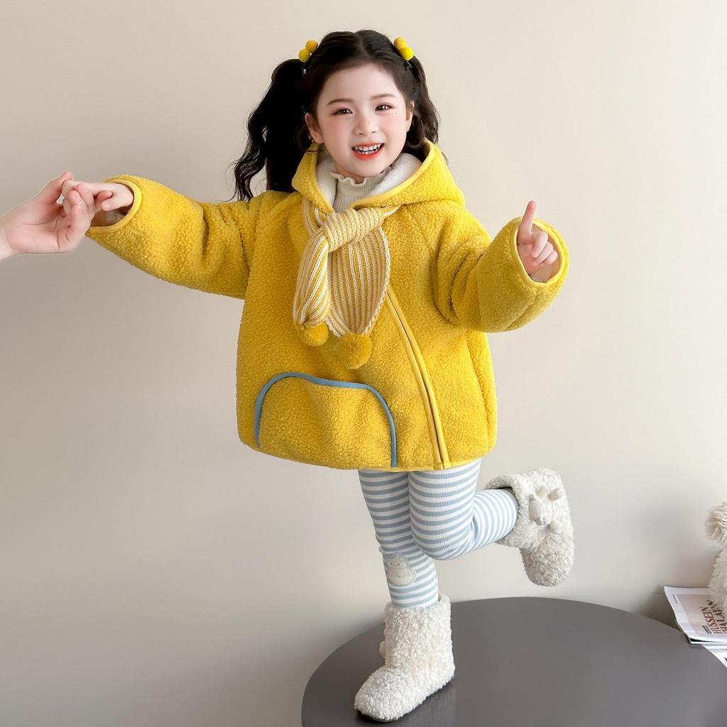Children's Stylish Furry Hooded Sweater Coat - Thick, Warm, and Cozy for Girls.