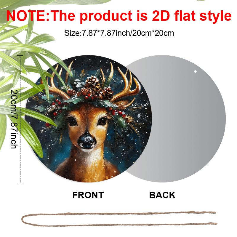 2D Flat Aluminium Christmas Sign with Elk Pattern - Navidad Figurine Ornaments - Ideal for Front Door, Wall, Porch, Fence Decor - Ideal Christmas