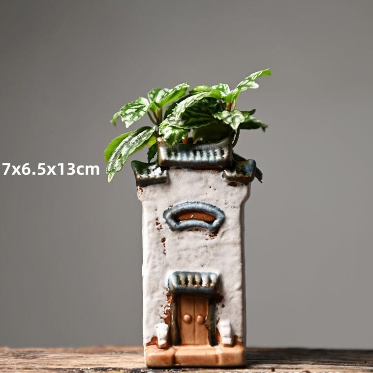 Vaso de Flores de Casa de Cerâmica Estilo Chinês – Recipiente Criativo para Plantas de Mesa