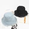 Klobouk Bucket Hat - Lehký, S patinou, S roztřepeným lemem, Neformální sluneční klobouk rybářského typu pro ženy a dívky - Modrá džínovina praná, Ideální pro venkovní aktivity
