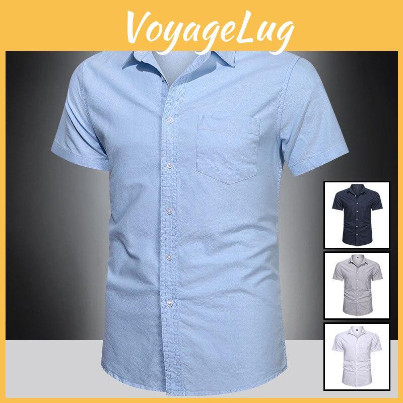Mens Shirt Sweatabsorbent Cotton Breathable Smart Casual Shortsleeve Summer Men Solid Color Turndown Collar Shirts Plus Size