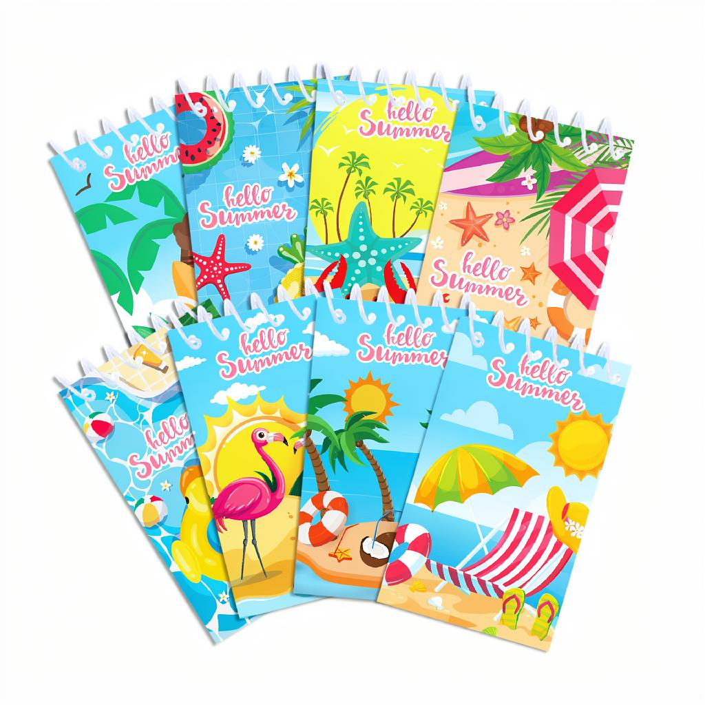 8pcs Summer Beach Spiral Pocket Notebook Vertical Flip Portable Notepad Party Favor Pool Event Stationery Memo Pad