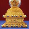 Tibetan Stupa Tantric Removable Pearl Inlaid Gem Buddhist Statue Golden Alloy Handicraft Altars Indoor Home Desktop Decorative