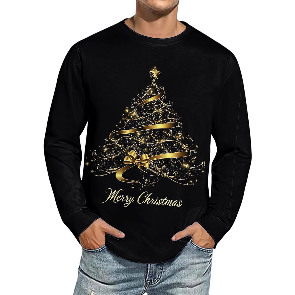 Men's Christmas Printed Imitation Cotton Long-sleeved Shirt
