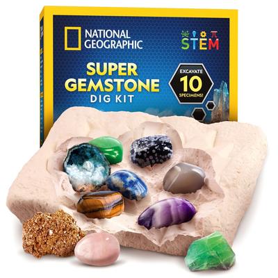 Blue Marble National Geographic Gemstone Digging Kit Extract 10 Real Gems Crystals Children's Science Gift for Girls Boys Rock Collection
