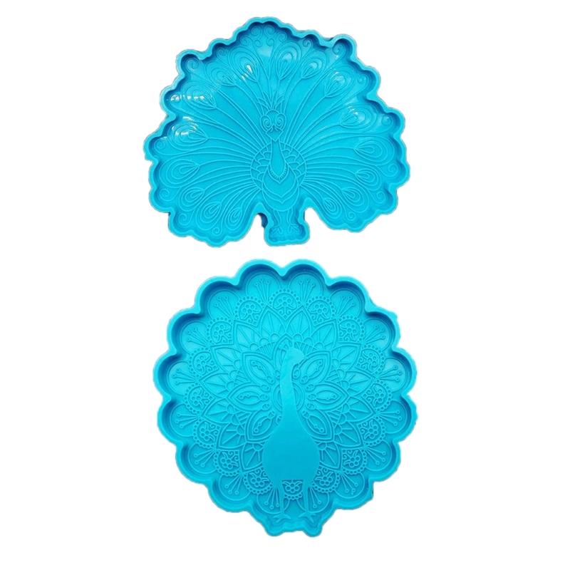 Peacocks Coaster Tray Mold  Crystal Epoxy Resin Molds Cup Mat Mug Pad Silicone Mould Coaster Making Accessories Decor
