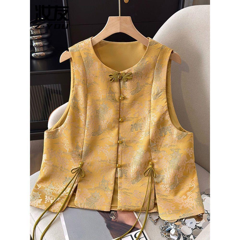 

Атласный ретро жилет с пряжкой высокого класса, весенняя одежда с женским жилетом 3XL (recommended 138-75kg)