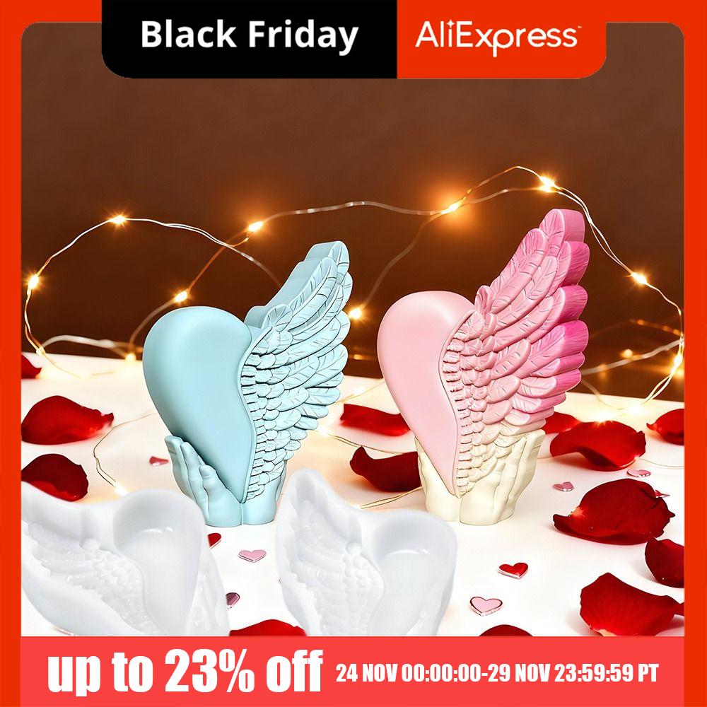 3D Love Wing Candle Mold Silicone Reusable Valentine's Day Handmade Soap Mold Non-stick DIY Heart Wing Resin Mold Couple Gift