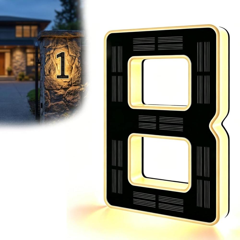 Solar Lighted House Numbers for Outside, IP65 Waterproof LED Illuminated Address Sign, Personalized Backlit Number