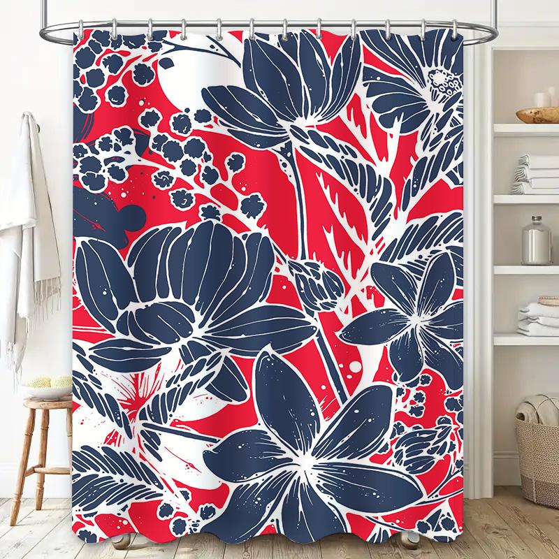 Vibrant Floral Print Shower Curtain Water-Resistant Fabric For Bathroom Decor