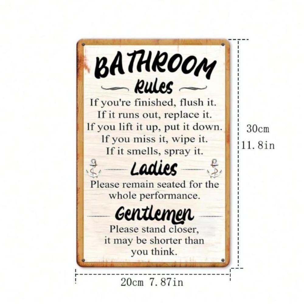 Vintage Bathroom Rules Metal Sign Retro Wall Decor Iron Tin Art Home Cafe Office