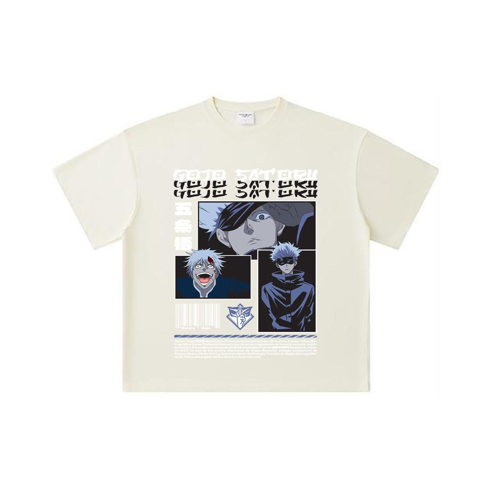 

260 GSM Double Yarn 32 Count 100% Cotton Jujutsu Kaisen V26 Gojo Print Unisex Heavy Cotton T Shirt S