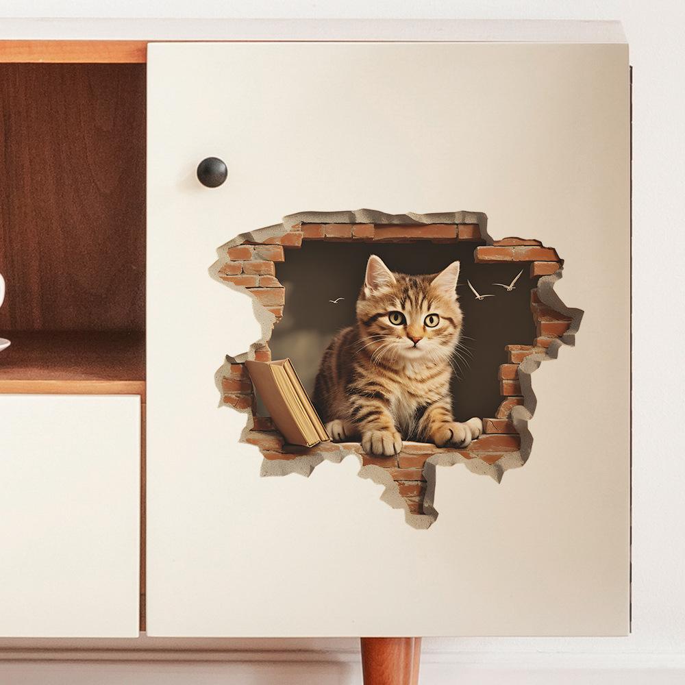 Peek-a-Boo Cartoon Cat Background Wall Sticker for Bedroom Living Room Hallway Self-Adhesive Removable Decal