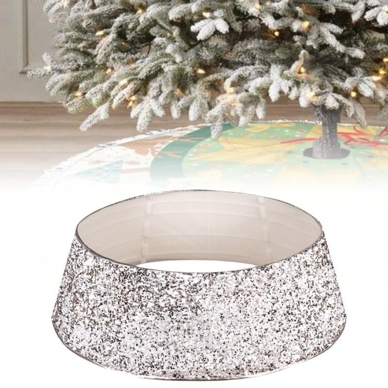 Christmas Skirt Tree Base Stand Cover Holiday Decoration Silver White Piece Bead