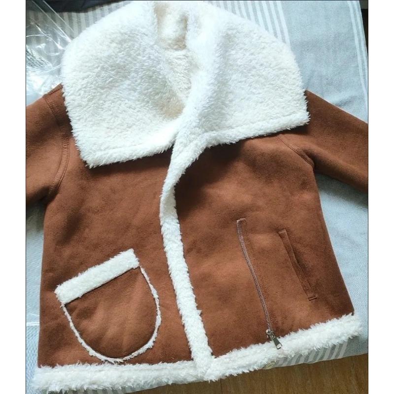 Autumn Women Casual Warm Faux Shearling Coat Large Lapel Motorcycle Jacket