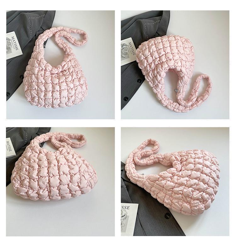 2026 Pleated Cloud Tote: Large Capacity Lightweight Diamond Pattern Down Cotton Jacket Bag