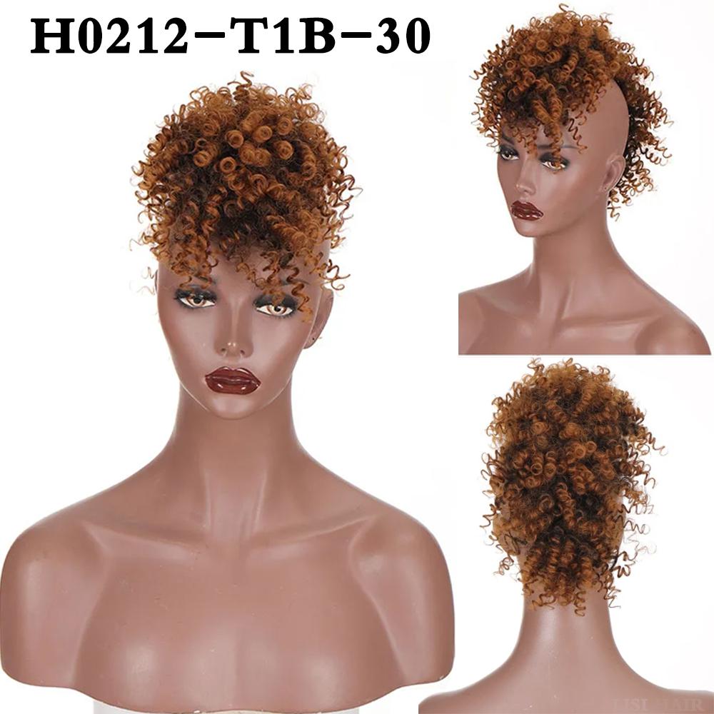 XINRAN Synthetic Wig For Black Women Mohawk Kinky Curly Hair Bun Afro High Puff Short Ponytail With Bangs