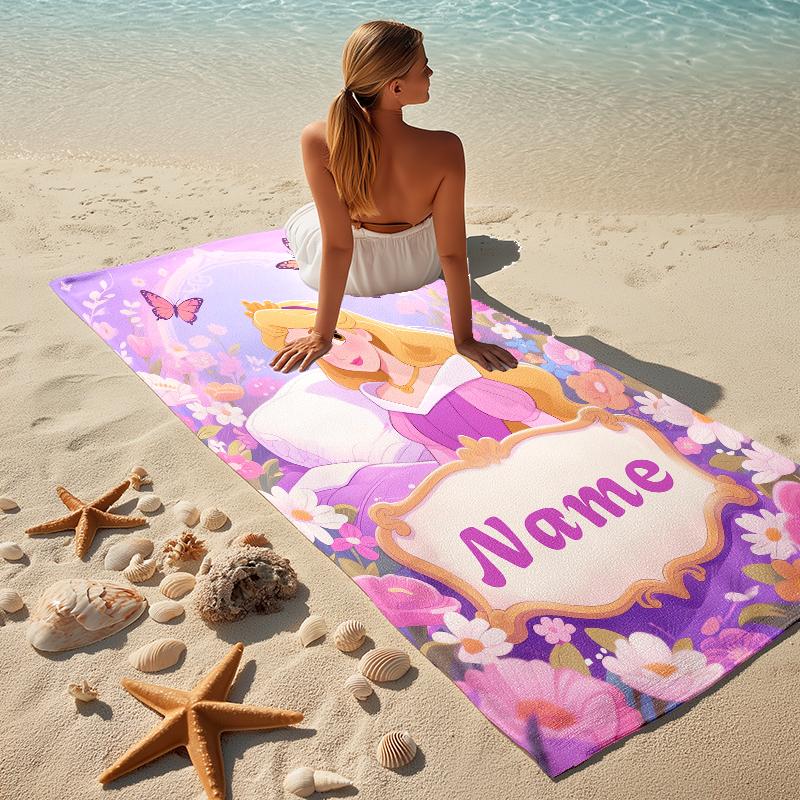 Custom Name Princess Garden Stylish Digital Printing Beach Towel Quick‑Drying Absorbent Blanket for Beach Pool Gym Travel