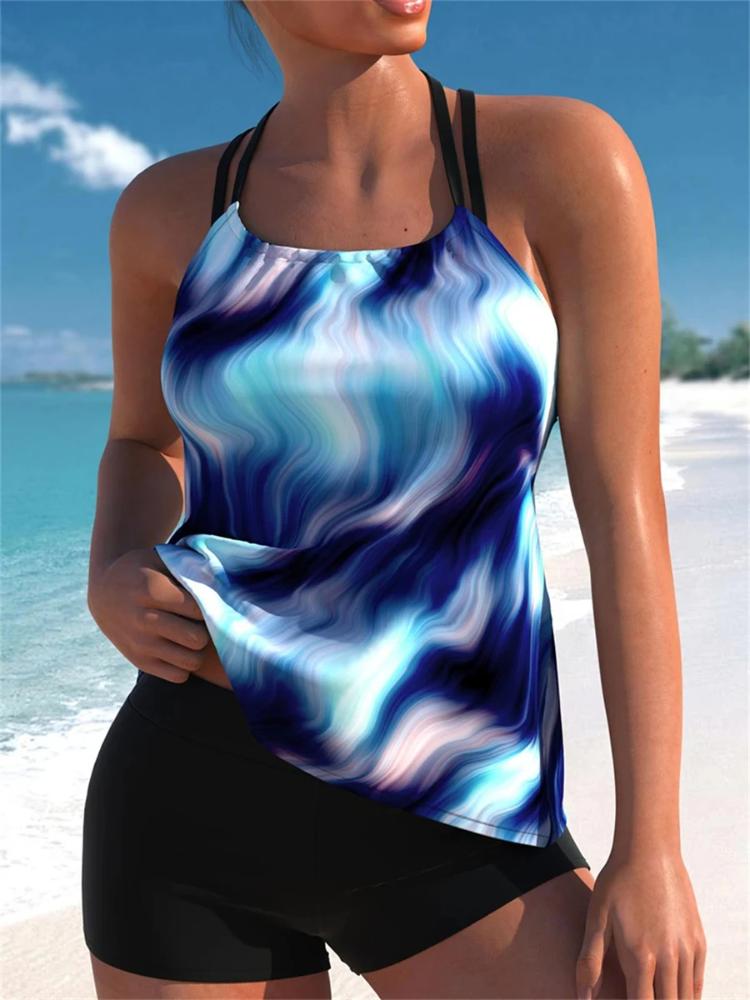 

Двухсекционный купальник с принтом танкини 2024 женский купальник с высокой талией женский пляжный купальник со шнуровкой купальный костюм для купания XL