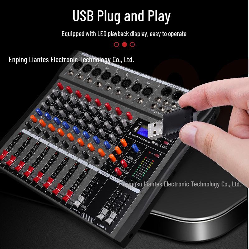 CT8 Professional 8-Channel DJ Mixer Console with USB, Bluetooth, and Monitoring for Stage, Band, and Conference Performances.