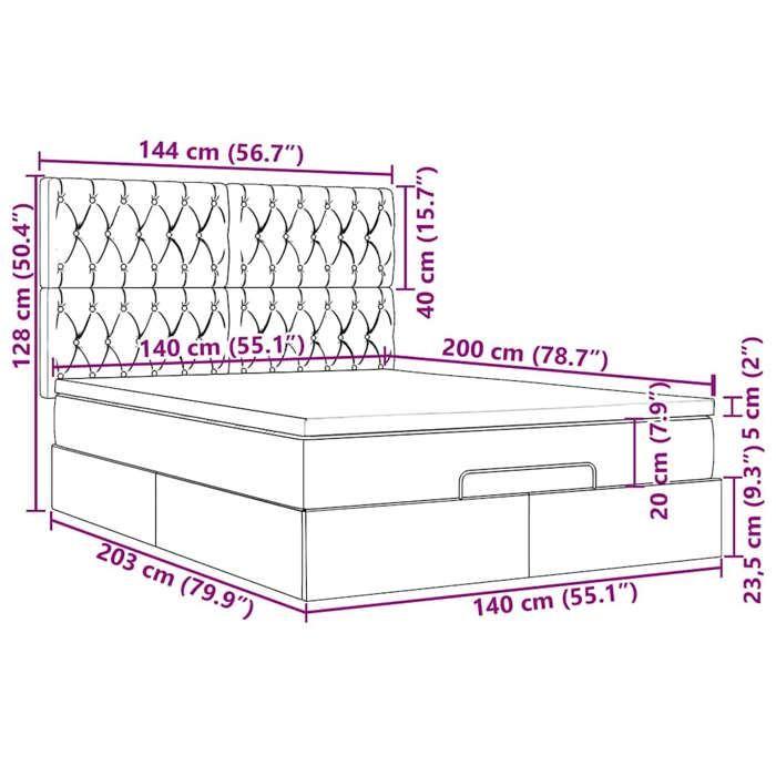 VidaXL Cadre de lit ottoman avec matelas noir 140x200 cm velours, cadre de lit, cadre de lit rembourré, cadre de lit ottoman 3313549