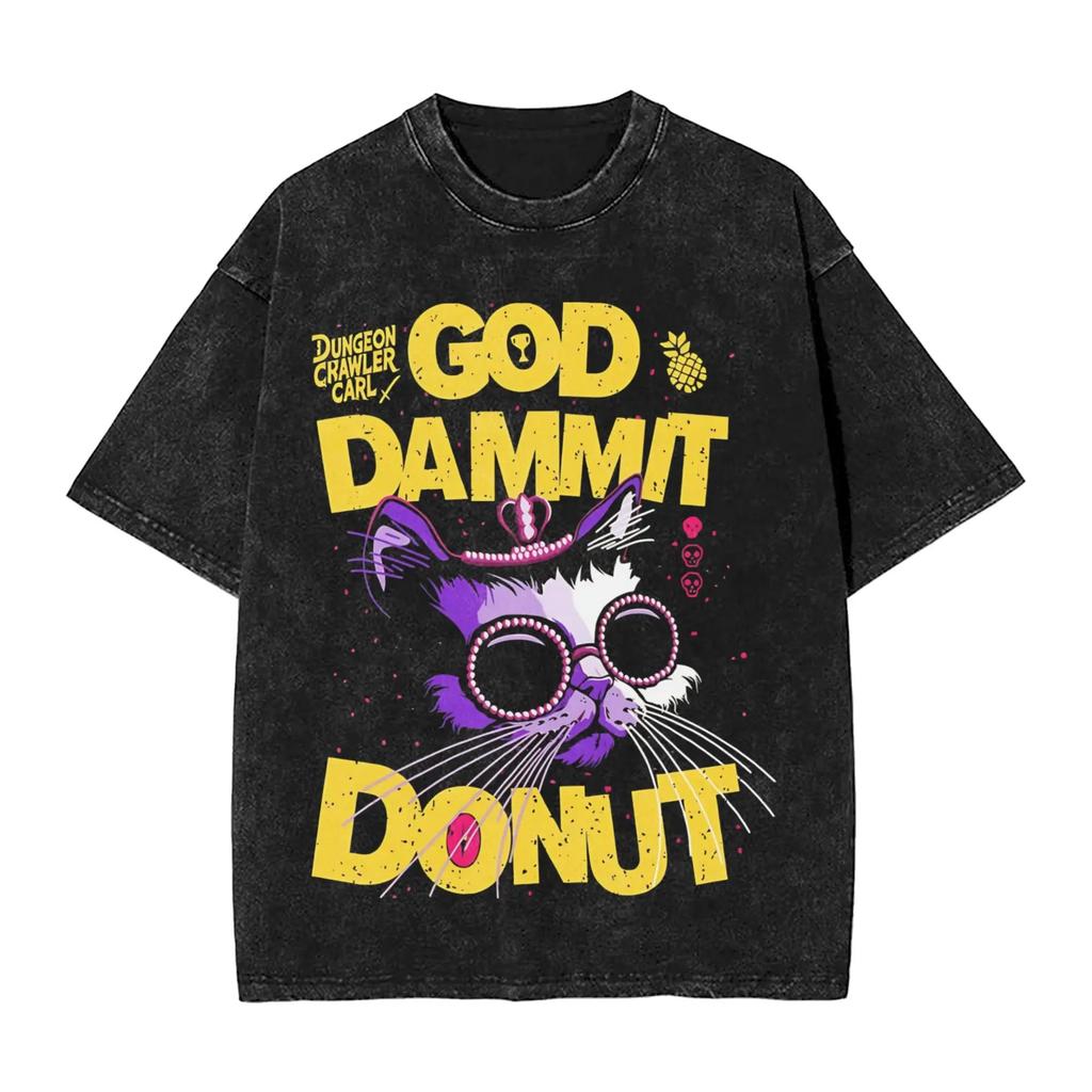 2026 Funny Meme Dungeon Crawler Carl Graphic Print T-Shirt Men Women Vintage Washed O-neck Cotton Solf Oversized Top Summer New Tee Short Sleeve