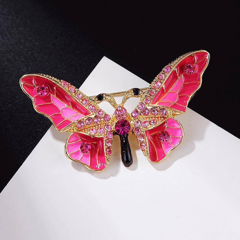 Broche Papillon Strass Émail Peint Alliage Épinglette pour Accessoires Vêtements Femme