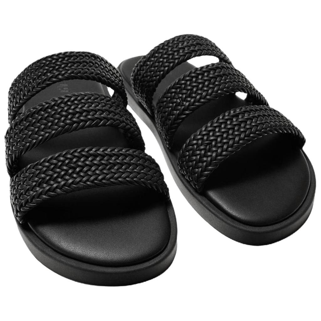 Zara Woven Triple Strap Slides Black Womens 2700620800