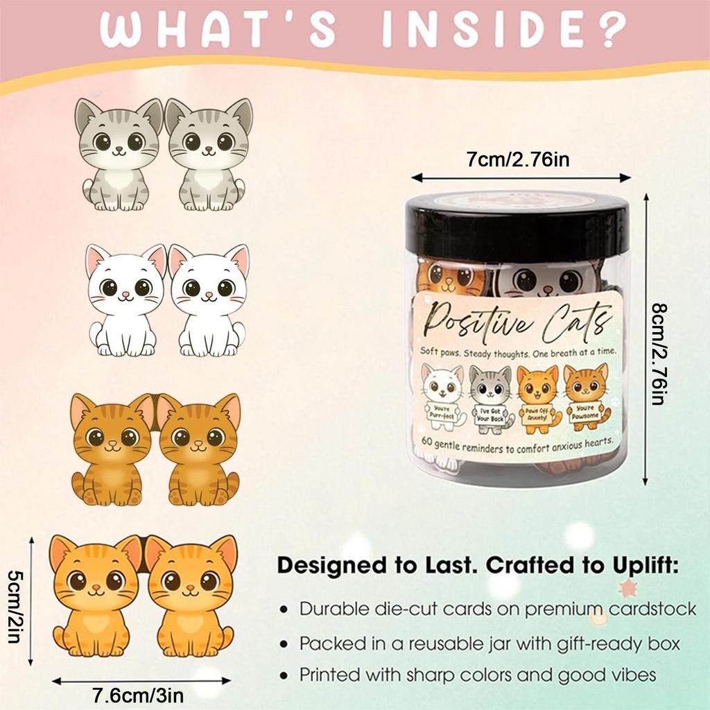 Tägliche Affirmationskarten 60 Stück Katze Ermutigungskarten Positive Katze Glas Für Frauen Männer Kollegen Schreibtischdeko Achtsamkeit Mental