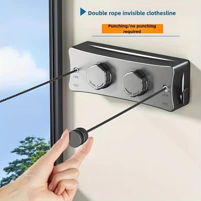304 Edelstahl Doppelseil Wäscheleine - 5,1m Unsichtbar, Ausziehbar & Einziehbar, Durchhängeschutz & Rostfrei, Ideal für Balkon- & Fenstergebrauch