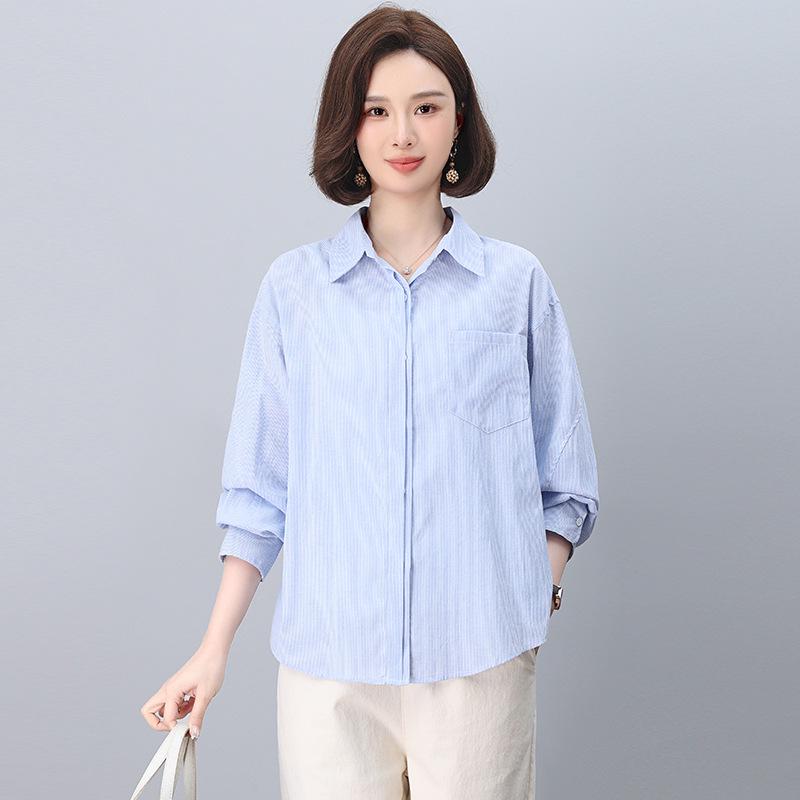 

Женская полосатая рубашка с длинным рукавом - Весенняя мода 2025 для молодежного, стильного образа M синий