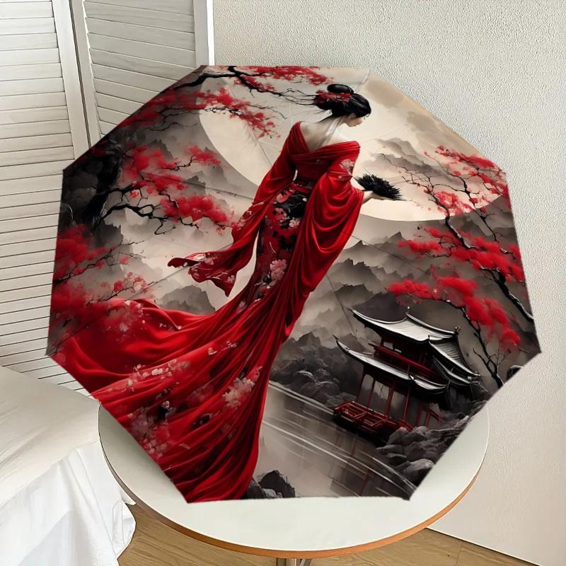1PC Cherry Blossom Traditional Umbrella-8-Rib Reinforced, Automatic Open, Lightweight & Durable, Cute Fashion Accessory for Outdoor-W191