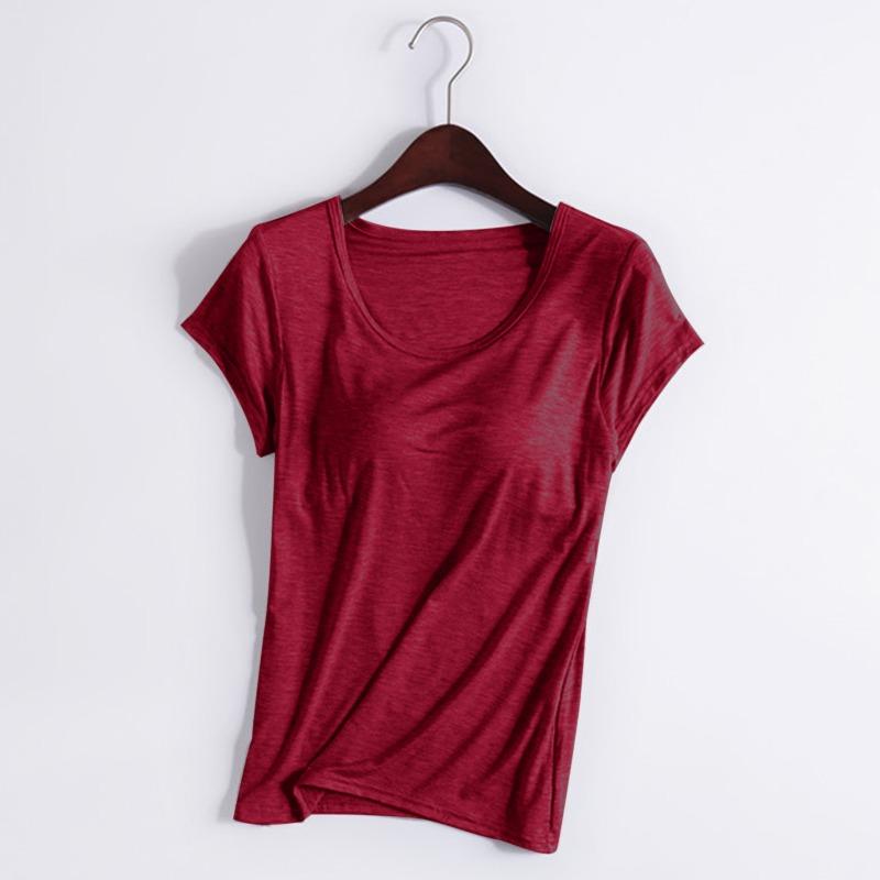 Plus Size Women Short Sleeve Vest With Built In Bra Pad Casual Home Base Wear