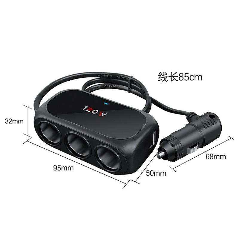 Divisore Accendisigari per Auto a 3 Prese Caricatore Rapido Dual USB per Auto 120W 12V 24V Adattatore Caricabatteria per Auto per Telefono GPS Dashcam