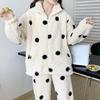 Women's Warm Flannel Polka Dot Pajamas: Long-Sleeved Zipper Set for Home and Out