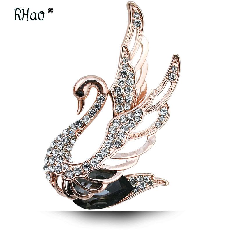 Elegant Women's Swan Wings Crystal Brooch - 4-Color Alloy Glass Corsage Accessory