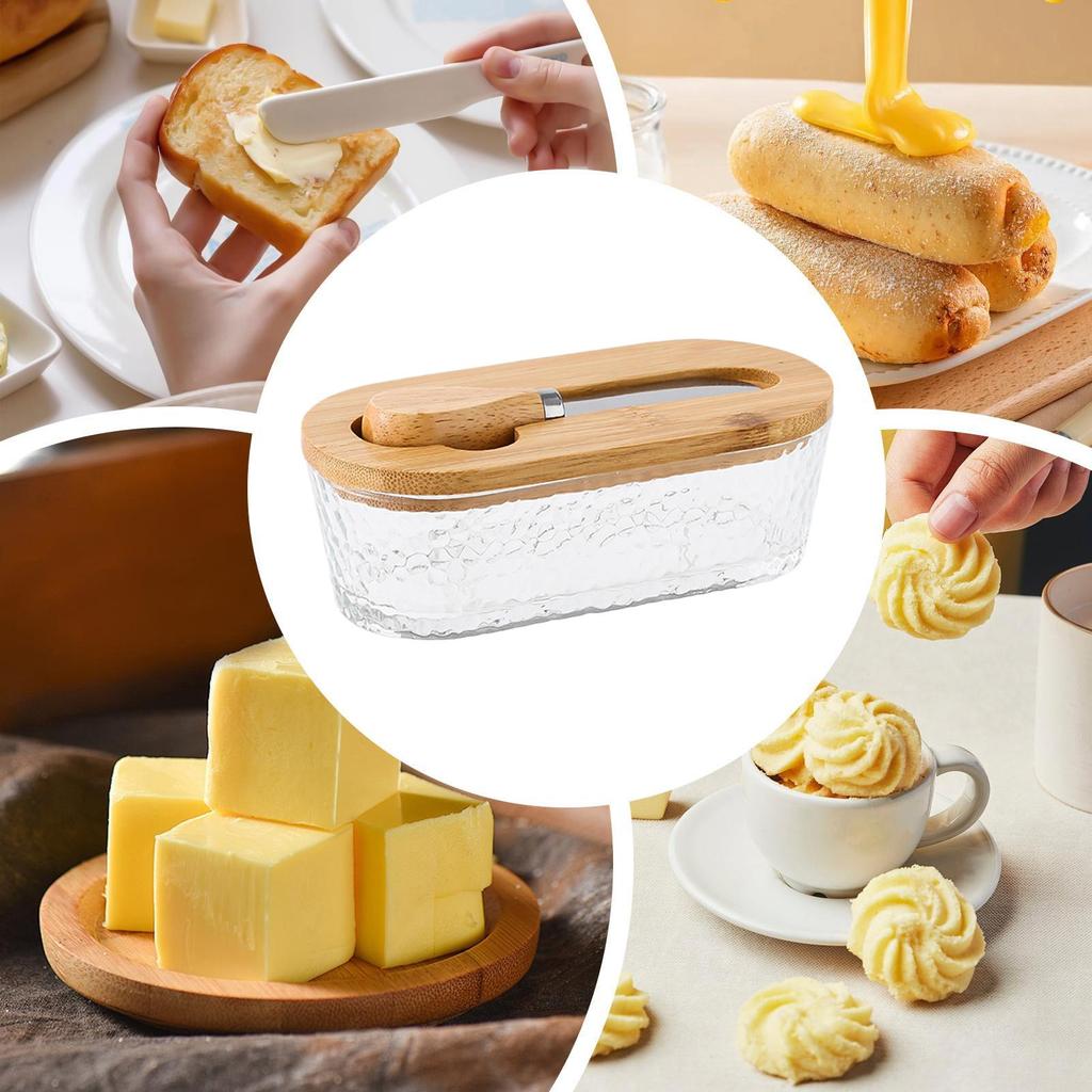 Butter Tray 300ml Clear Airtight Vintage Square Glass Food Containers Cheese Storage for Cheese Vegetable Fruit Office Apartment