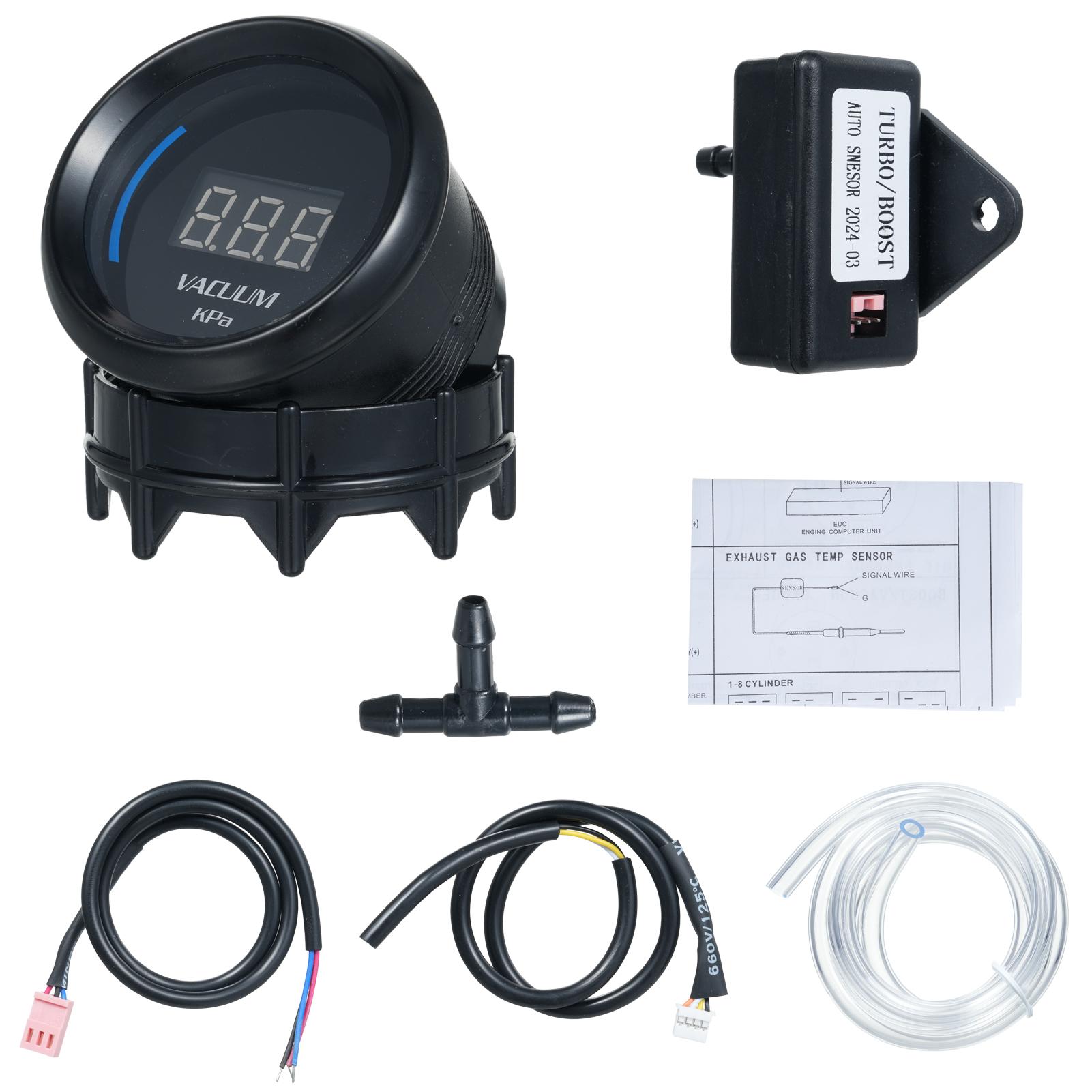 

Комплект цифрового вакуумметра 2 52 мм с синим светодиодным дисплеем, шлангом и универсальным фитингом для легковых автомобилей и внедорожников чёрный