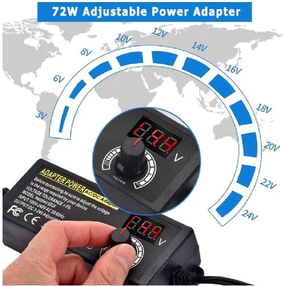 Adjustable Power Supply Variable AC-DC Power Adapter Laboratory 3V-24V-3A with US/EU Plug Female Home Appliance Alligator Clip