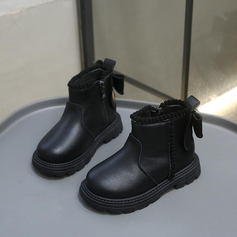 Girls Princess Boots Back Bows Kids Ankle Boots Side Zipper 2025 Autumn Winter New Children Short Boots Soild Color Soft Bottom