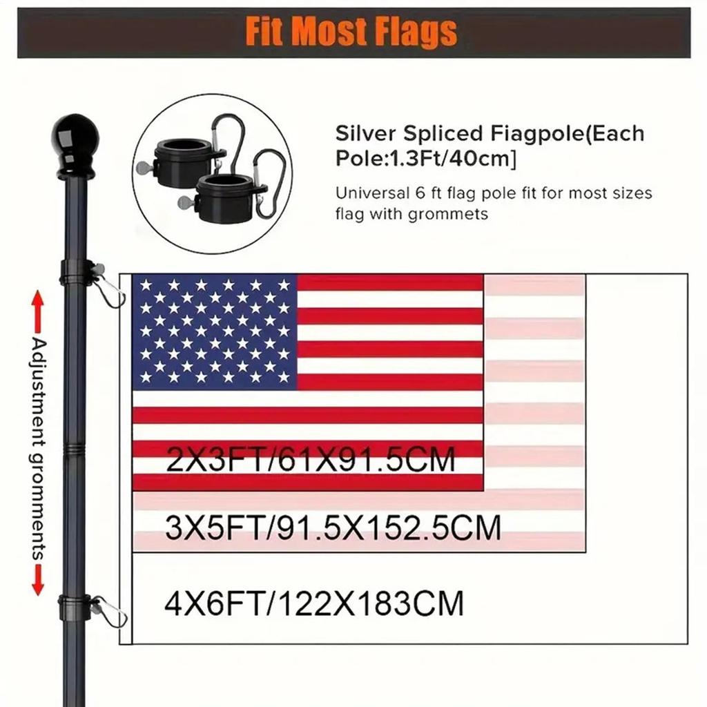 Outdoor Fahnenmast 6ft Teleskopisch Edelstahl Schwerlast Wohnbereich Fahnenmasten für Garten Garage Hof Terrasse Zaun Dachwand