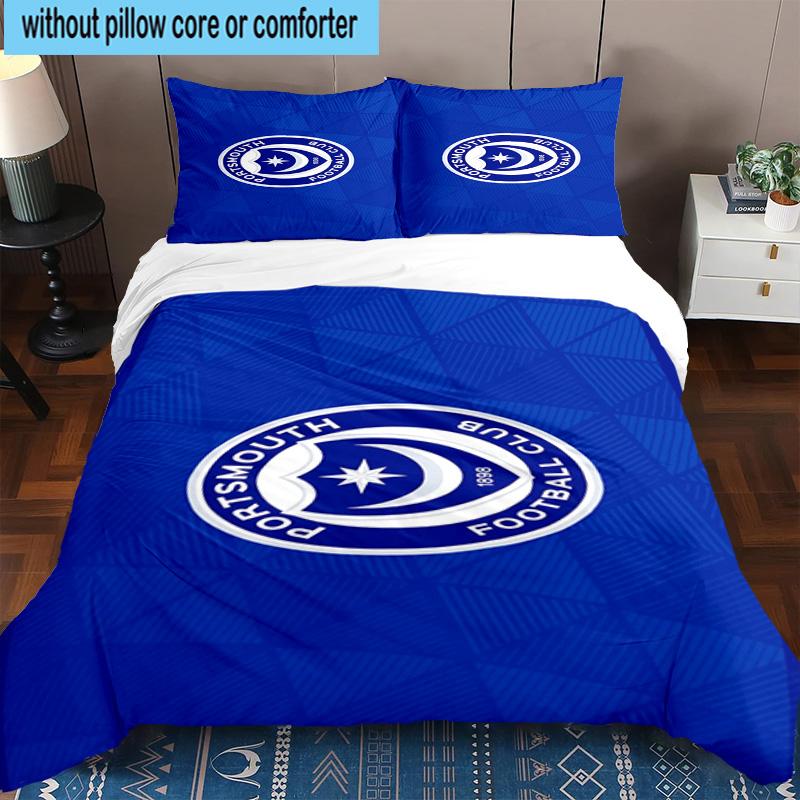 3pcs Portsmouth F.C Printed Bedding Set Duvet Cover Closure Includes 1 Duvet Cover & 2 Pillowcases Bedding Sets Home Decor Gifts