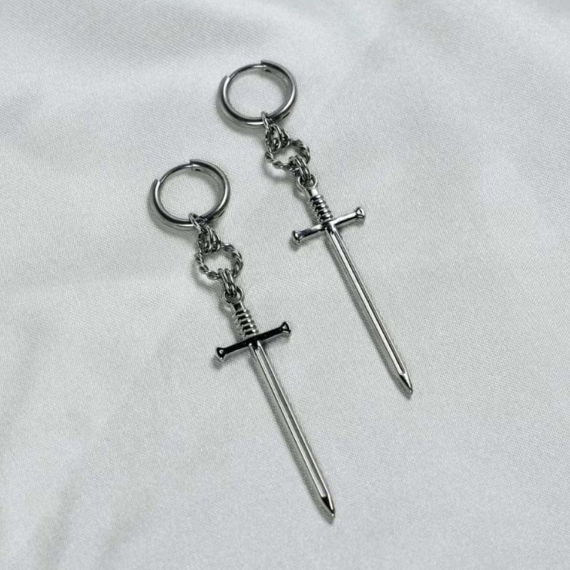 Gothic Knight Sword Dagger Spike Rock Unisex Pendant Long Earrings