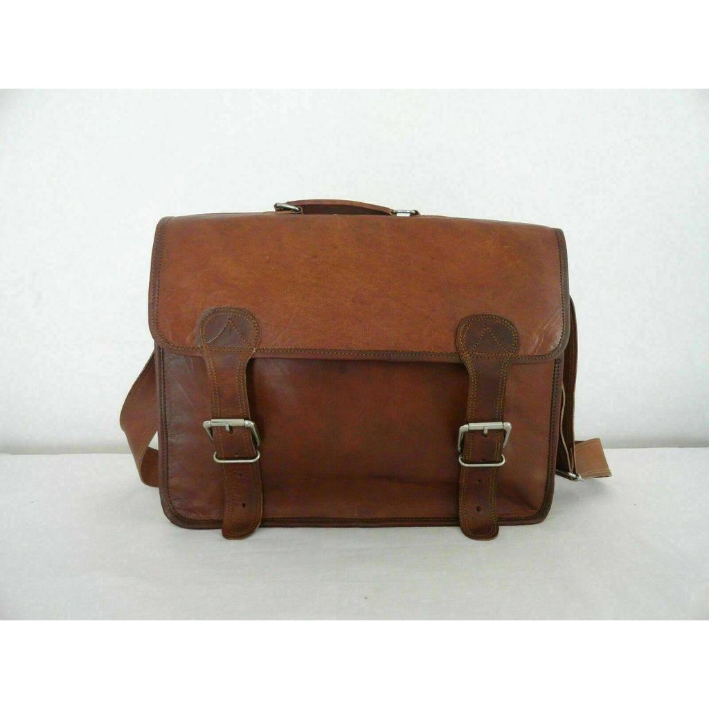Real Satchel Bag Genuine Laptop Brown Briefcase Casual Goat Leather Messenger