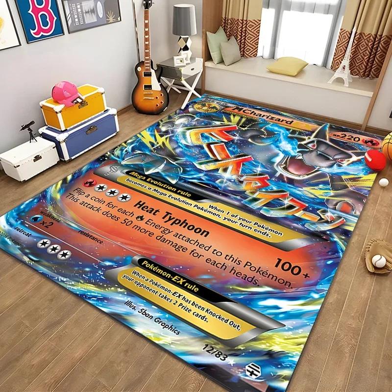 Japanese Anime Pokemon Charizard Card Pattern Rug for Bedroom Living Room Non-slip Exquisite Home Decor,Washable Rug Potdemiel