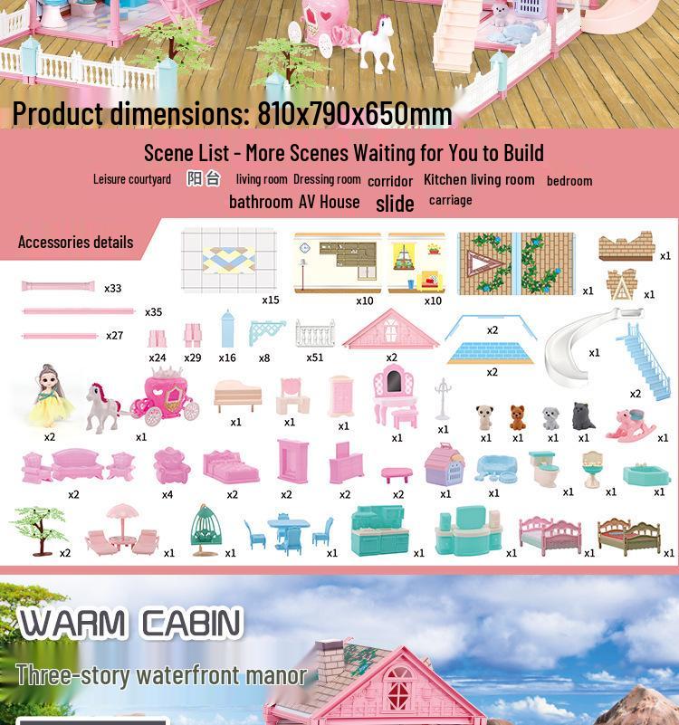 Children's Dreamy Princess Castle DIY Playhouse Building Set Gift Box