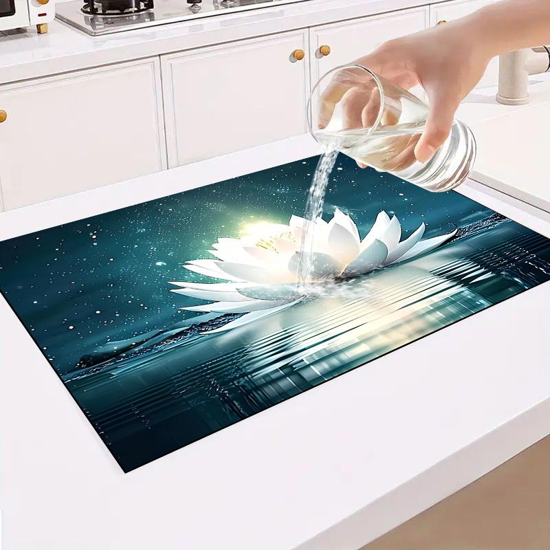 1Pcs Rubber Drying Mat With Lotus Pattern For Coffee Shop Restaurant Kitchen Carpet Tableware Durable Diatom Mud Table Mat Pet Mat Coffeeware