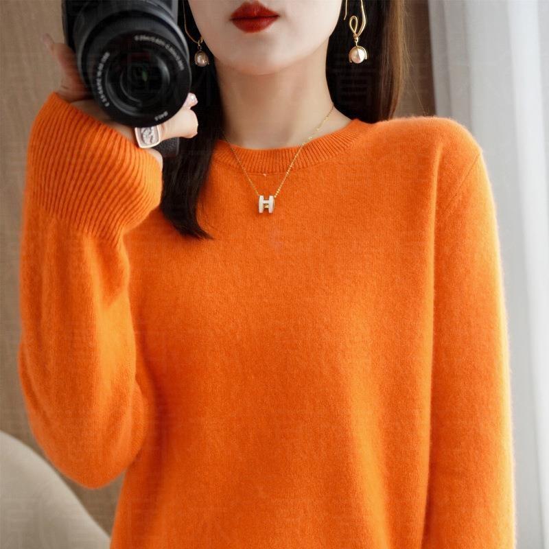 Women Fashion Casual Autumn Winter Solid Color Print Long Sleeve Semi Turtleneck Women Clothing Wool Knitwear Sweaters